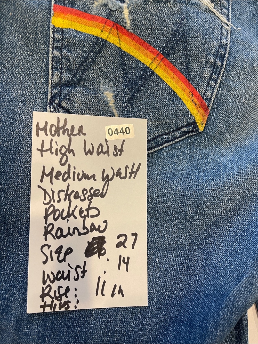 MOTHER Distressed Blue Denim Jean Shorts | Size 27 Rainbow Learning to Hula Wash - Picture 13 of 13